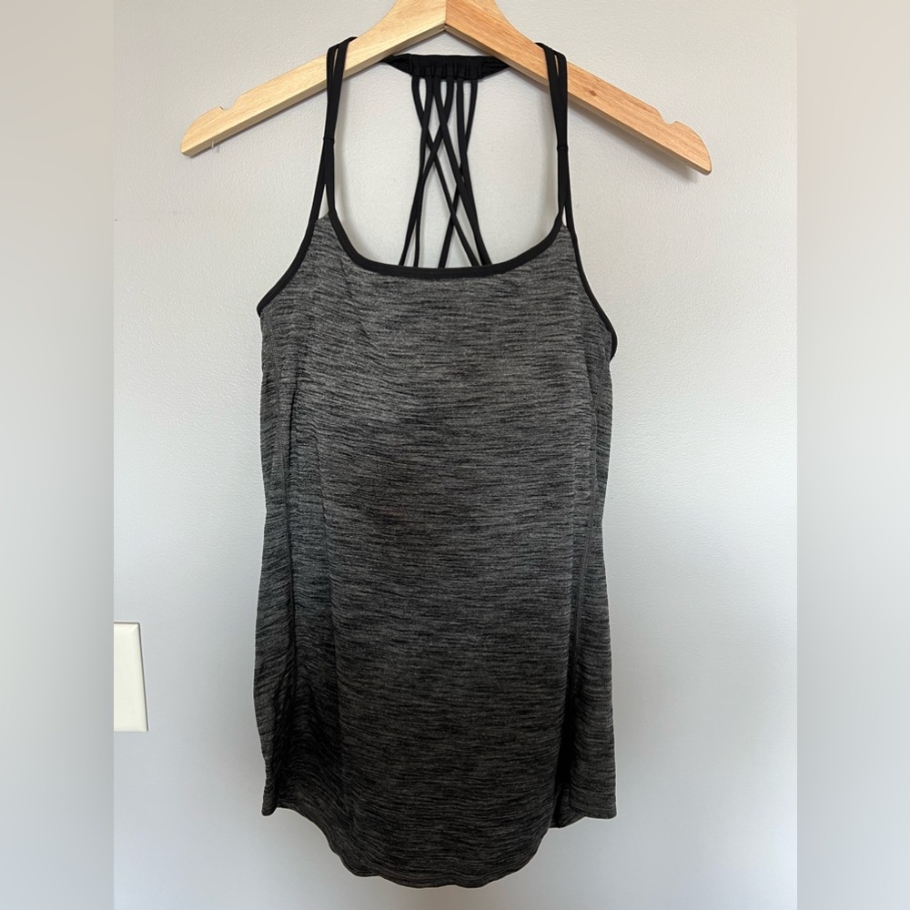 Lululemon Lighten Up Tank Heather Gray Black Strappy Back Size 10 - Picture 3 of 14
